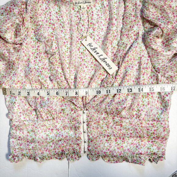 FOR LOVE & LEMONS New Natalie floral-print cropped top Ivory pink Large - Picture 12 of 12